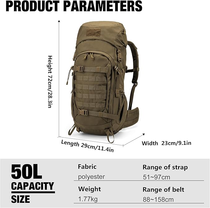 Mardingtop 50L Hiking Backpack,Backpacking Backpack with Rain Cover for Hiking,Backpacking,Rucking,Camping,Survival