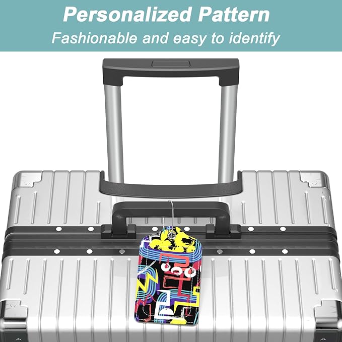 Rimilak 3 Pcs PU Leather Luggage Tags for Suitcase, Travel Cruise Luggage Tag with Privacy Flap, Name ID Label and Metal Loop for Women Men Baggage Handbag School Bag Backpack, Graffiti