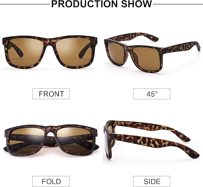 UV400 Polarized Sunglasses Men Women, Classic Square Lightweight Shades, Anti-Glare HD Trendy Sunnies for Leisure