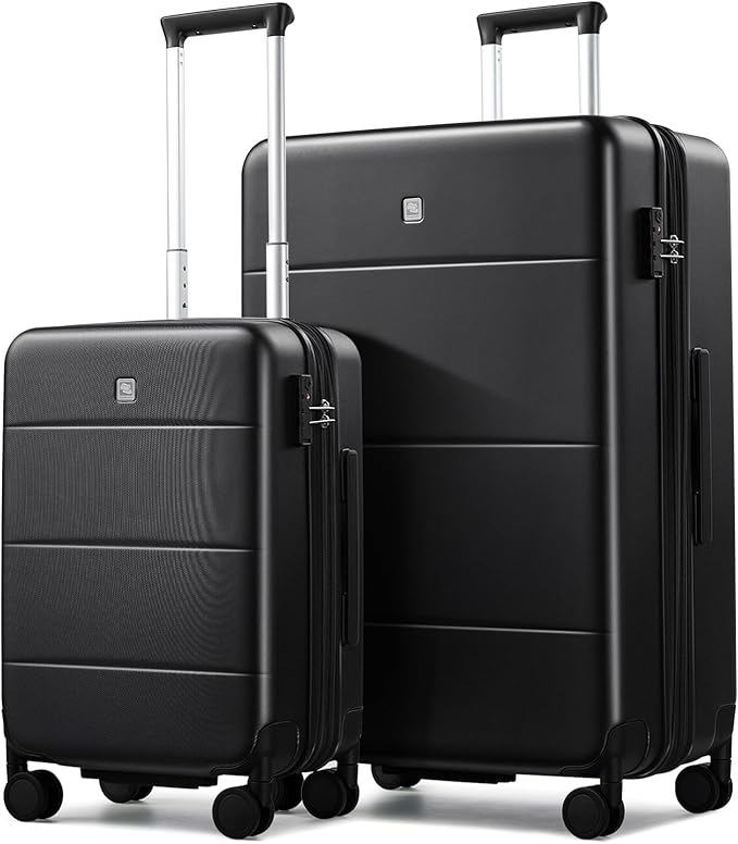 Hanke Expandable Luggage Sets 2 Piece with Spinner Wheels, 20/28" Hardside Carry On Luggage Large Suitcase, All-PC Hard Shell Luggage, TSA Lock, Lightweight Durable (Jet Black)
