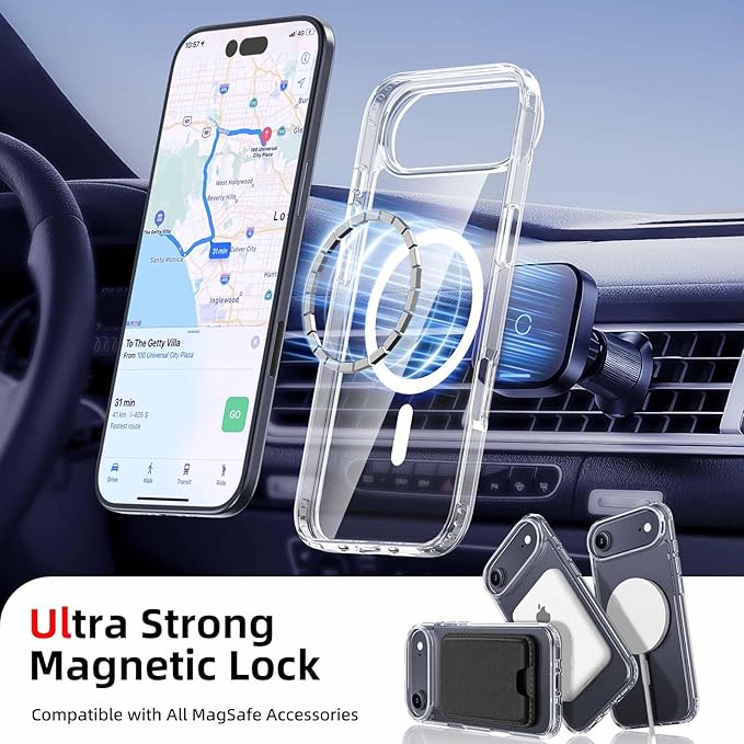 Ntwinro Magnetic for iPhone Air Clear Case (Compatible with MagSafe) with White Detachable Wallet & Card Holder for 3 Cards [RFID Blocking] Military Grade Protective Slim Phone Cover for 17 Air 2025