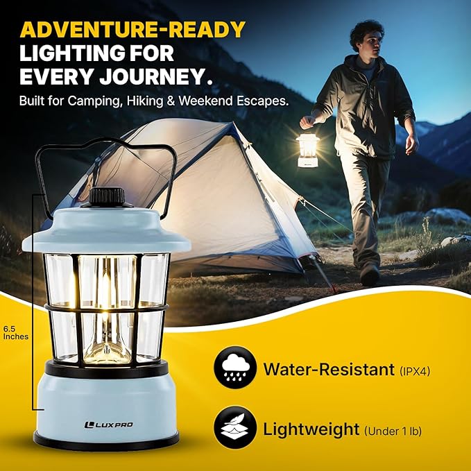 LUXPRO Retro LED Lantern - Battery-Powered Emergency Lantern - Water Resistant - Bright LED Lamp for Indoor & Outdoor Use - Use for Tents, Hiking or Hurricane Prep (Blue, Pack of 2)