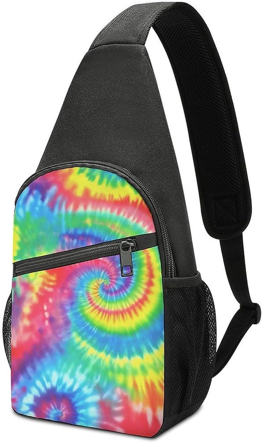SWEET TANG Cool Sling Backpack Tie Dye Rainbow, Lightweight Sling Shoulder Bag, Outdoor Chest Crossbody Bike Gym Runner Daypack with Adjustable Strap for Men Women