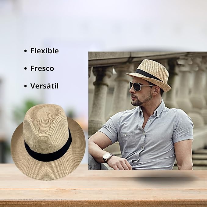Unisex Panama Straw Hat Summer Foldable Beach Fedora UV Sun Protection for Women Outdoor Travel