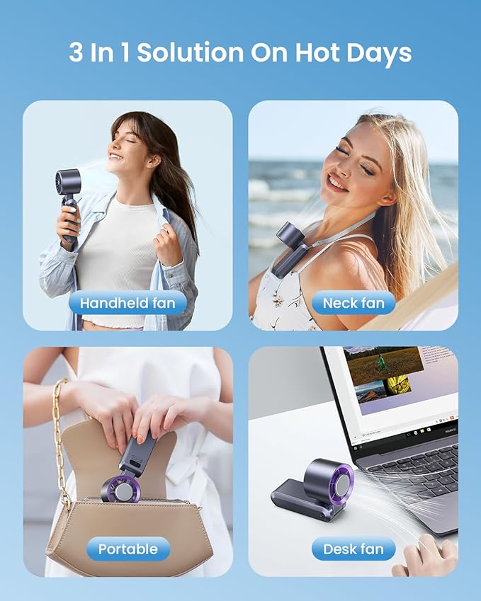 2 Pack Handheld Portable Turbo Fan with Ice Cooler, Speed (1-199) 5500mAh*2 Rechargeable Personal Fan,[20H Cooling Time] Mini Yet Powerful, Small Pocket Fans for Travel/Outdoor/Office, Grey Purple