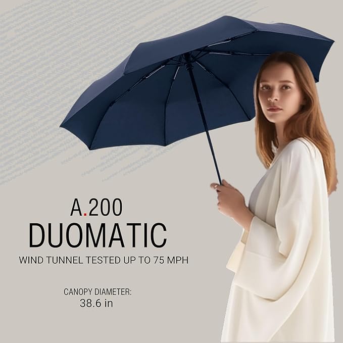 Knirps A.200 Medium Duomatic Windproof Umbrella for Adults – Automatic Open Close 38.5" Canopy, Travel Case Included