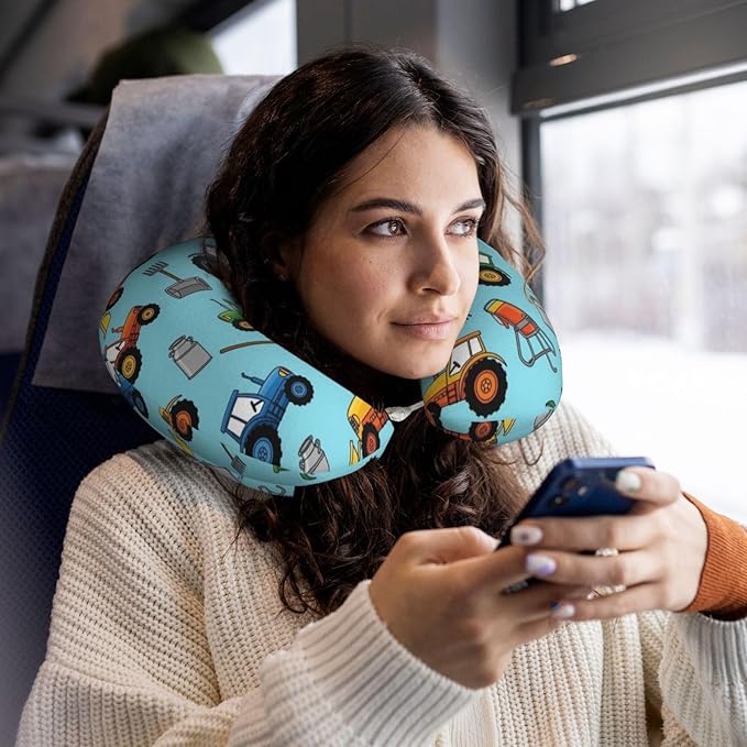 Travel Pillow for Men Women, Washable Relax U Shaped Neck Pillows for Car Head Pain Relief Sleeping Milk Farm Tractors