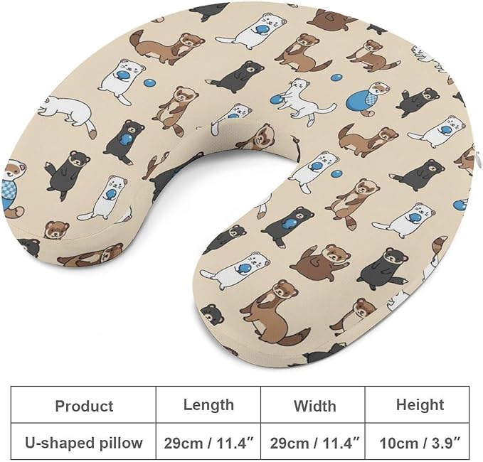 Breathable Memory Foam Neck Pillow, Hairy Ferret U-Shaped, Head Support U-Shape Compact for Airplane Train Travel, Machine Washable Cover