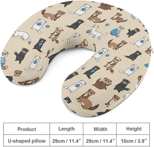 Breathable Memory Foam Neck Pillow, Hairy Ferret U-Shaped, Head Support U-Shape Compact for Airplane Train Travel, Machine Washable Cover