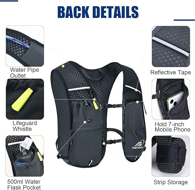 Running Vest for Women & Men, 6L Hydration Backpack with 2L Water Bladder, Lightweight Water Backpack for Trail Running, Marathon, Hiking, Cycling, Jogging, Adjustable Fit