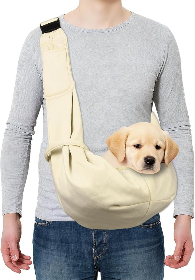PETAXCELL Dog and Cat Sling Carrier Up to 16.5 Lbs, Hand-Free Reversible Pet Sling Carrier with Adjustable Strap and Pocket, (White, 1 Pcs) Intended for Hiking/Camping/Traveling
