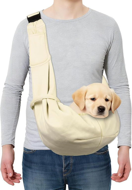PETAXCELL Dog and Cat Sling Carrier Up to 16.5 Lbs, Hand-Free Reversible Pet Sling Carrier with Adjustable Strap and Pocket, (White, 1 Pcs) Intended for Hiking/Camping/Traveling