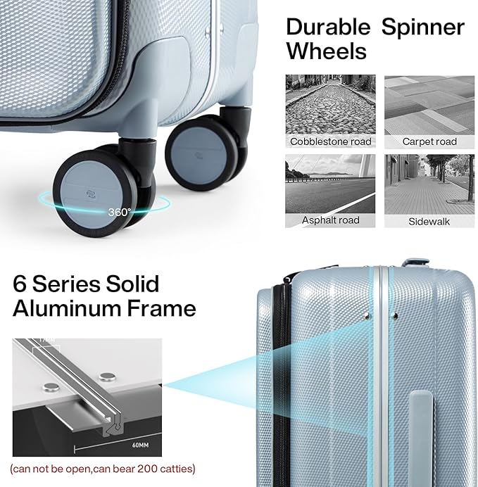 Hanke 20 Inch Carry On Luggage Hard Shell Suitcases with Wheels Luggage Suitcase Travel Luggage for Women Men Rolling Luggage Bags for Business Trip Weekender-Grey