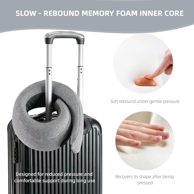 Memory Foam U-Shaped Travel Neck Pillow with Storage Bag, Great for Long Flights, Family Trips, and Offices, Comfortable Breathable Design (Dark Gray)
