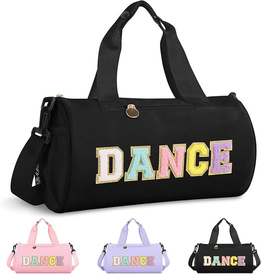 Personalized Dance Bag for Girls, Teen Toddler Ballet Bag Cute Chenille Letter Gym Sport Workout Duffel Bags, Waterproof Cheer Dancer Overnight Weekender Bags for Birthday Christmas Gift(Black)