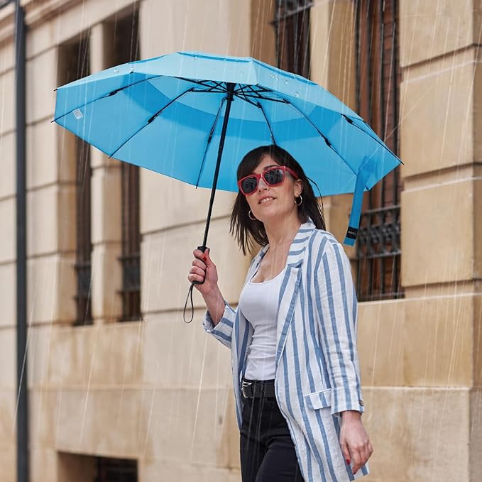 G4Free 42 Inch Inverted Travel Umbrella Compact Windproof 10 Ribs Reverse Small Portable Umbrella for Rain Double Canopy Vented Automatic Open Close for Women(Sky Blue)