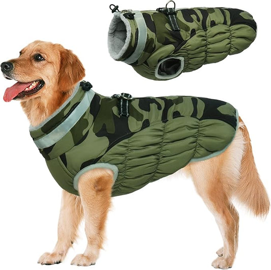 Lelepet Dog Coat Warm Dog Winter Coat Waterproof Dogs Jacket with Harness Built in Reflective Pet Fleece Vest Zip-Up Cold Weather Coats for Extra Large Dogs Turtleneck & Windproof Coats Great Dane 3XL