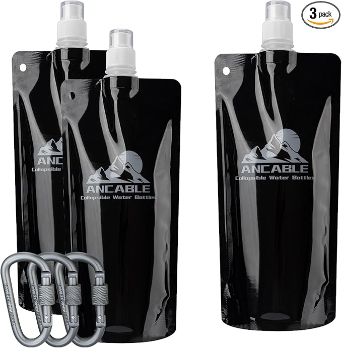 17oz Collapsible Water Bottles, 3-Pack Reusable Travel Foldable Water Bottles for Hiking Camping Running Bike, BPA-Free Water Bottle