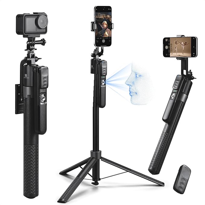 K&F CONCEPT 71“ Face Tracking Tripod for iPhone, Auto Face Tracking Selfie Stick, Auto Face Tracking Tripod 360 Totation with Stand, Gesture Control, Remote Control