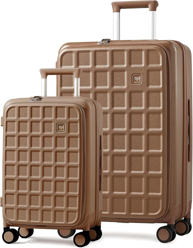 aji Expandable Top Opening Luggage Sets 2 Piece with Spinner Wheel, 20/26 Inch Luggage with TSA Lock, Lightweight PC Hard Shell Travel Luggage Suitcases for Men Women, 2-Piece Set, Chocolate Brown