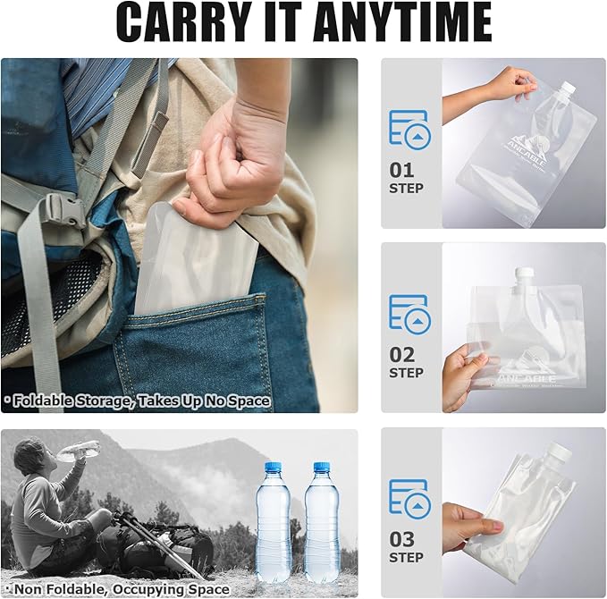 64oz Collapsible Water Bottles, 6-Pack Reusable Travel Foldable Water Bottles for Hiking Camping Running Bike, BPA-Free Water Bottle