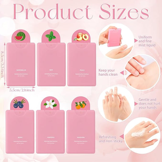 6 Pcs Hand Sanitizer Mist Spray Pink Perfume Hydrating Hand Sanitizer Spray Travel Size Pocket Refillable for Women Adults Teacher Guests Coworker New Year Gift