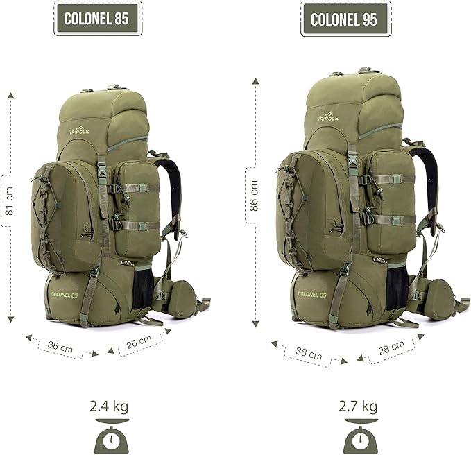 Tripole Colonel 95 Litres Rucksack + Detachable Day Pack, Olive Green