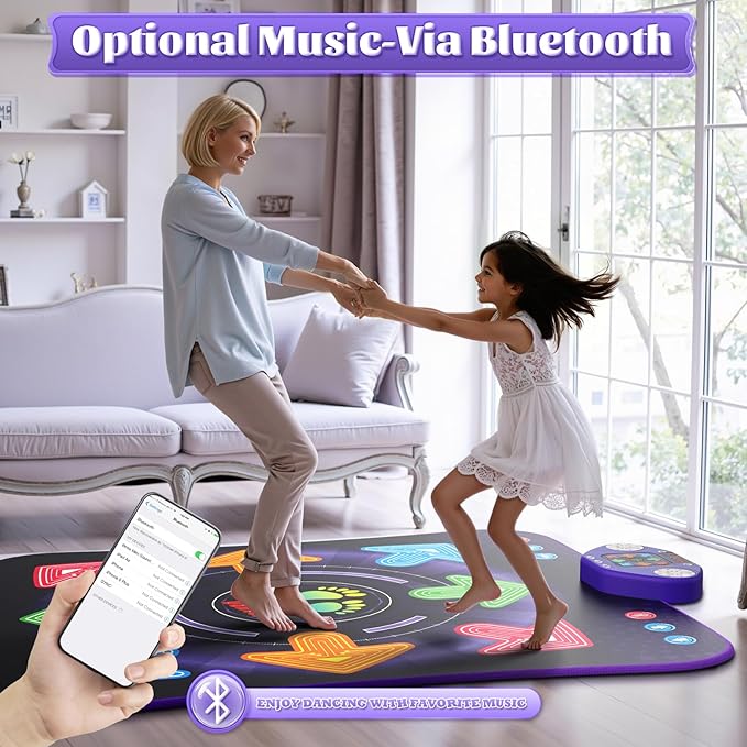 Dance Mat Toys for 3-12 Year Old Kids, Kids Dance Mat with Light-up 8-Button Wireless Bluetooth, Dance Pad Toy with 5 Game Modes, Christmas Birthday Toys Gifts for 3 4 5 6 7 8 9 10+ Year Old Girls
