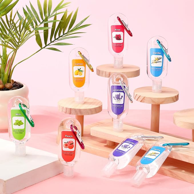 24 Pack Fruit Scented Hand Sanitizers Keychain Gift Mini Hand Sanitizer Bulk 1 oz Travel Size Sanitizer Keychain Gift Set Thanksgiving Christmas Party Favors Treat Goodie Bag Stuffer