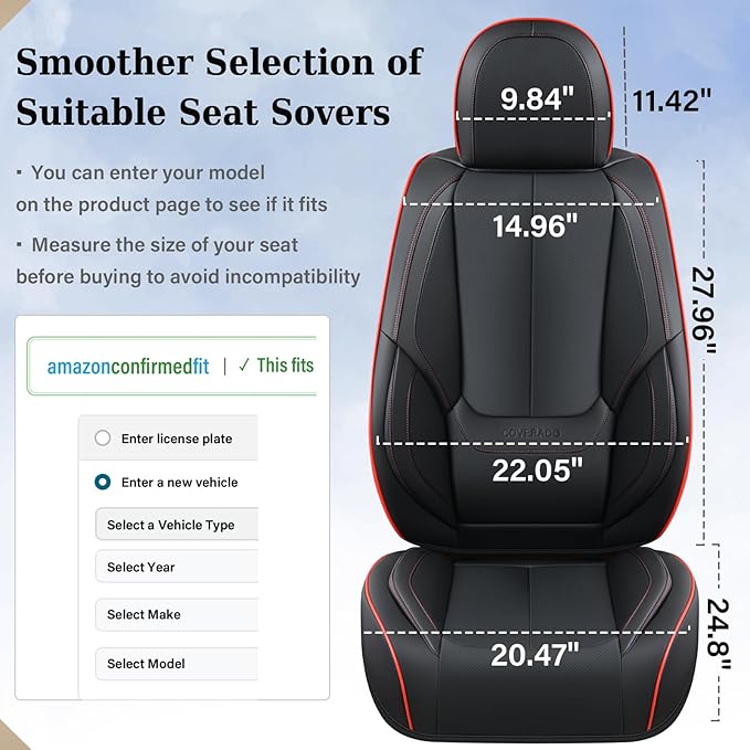Coverado Car Seat Covers Full Set, Seat Covers for Cars, Black Car Seat Protector Waterproof, Nappa Leather Car Seat Cushion, Car Seat Covers Front Seats and Back Fit for Most Cars