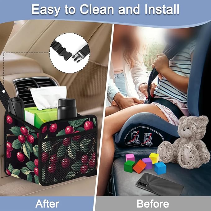 Cherry Car Organizer for Mom - Waterproof Blossom Back Seat Hanging Storage Holder with Multi-Pockets for Toys, Snacks, Books, Baby Travel Accessories