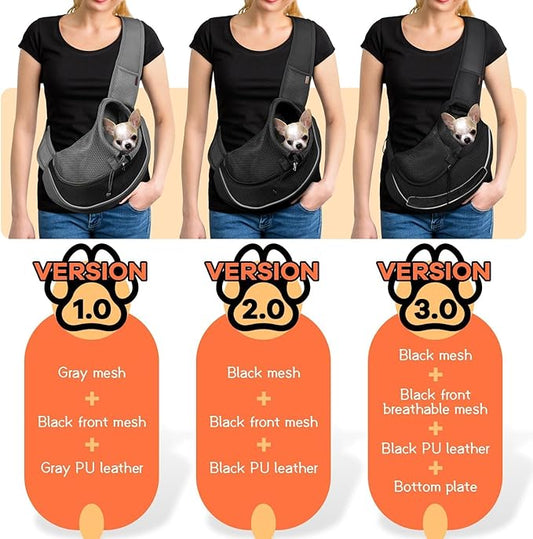 YUDODO Pet Sling Carrier for Small Dogs & Cats – Hands-Free Puppy Carrier with Safety Hook, Large Zipper Pocket, Soft Breathable Mesh, Adjustable Strap & Reflective Strip (Black 2.0 S)