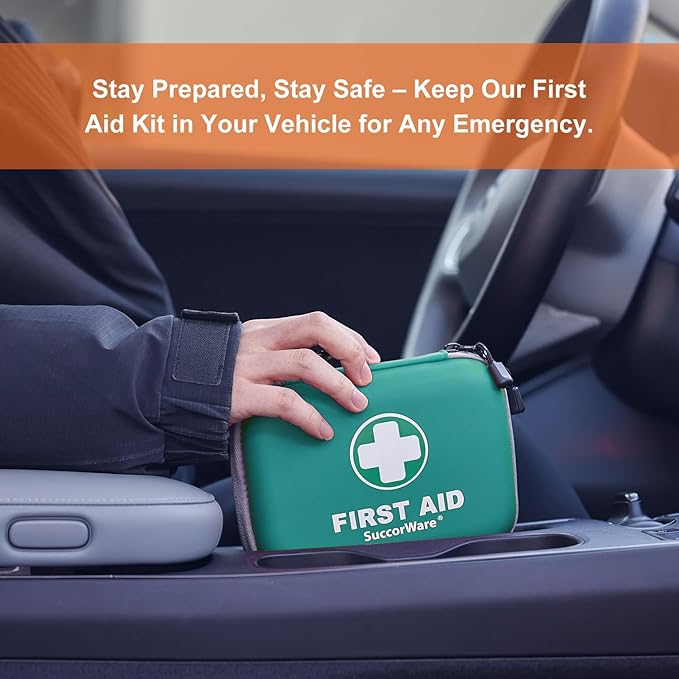 150 Pieces Mini First Aid Kit - Small Medical Kit with Hard Shell - Emergency First Aid Kit for Car, Travel, Home, Outdoor, Office, Camping, Hiking (Green)