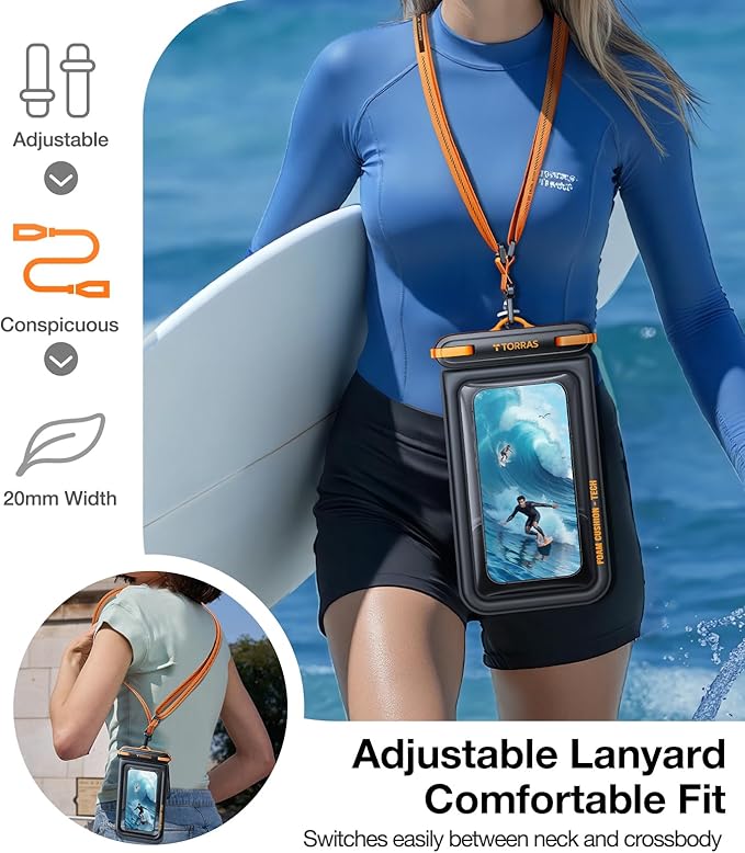 TORRAS IP68 Waterproof Phone Pouch Double Space, Floating Waterproof Phone Case with Lanyard for iPhone 17 Pro Max 16 15 14 S25 S24, Phone Dry Bag Vacation Cruise Ship Travel Essentials 7.0'', Black