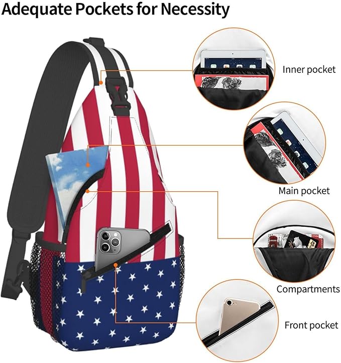 American Flag Sling Bag Multipurpose Crossbody Sling Backpack Travel Cycling Hiking Shoulder Bag For Women Men