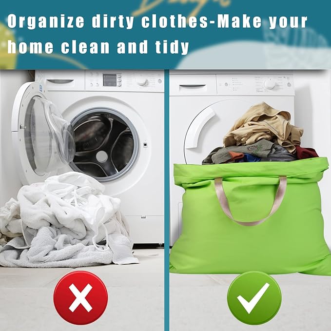 LOLOMLO Extra Large Canvas Laundry Bags with Handles & Drawstring Closure, Heavy Duty Tears Resistant Clothes Storage Travel Bags,25.5"x34",Green