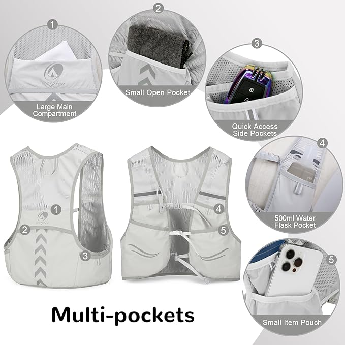 Running Vest for Men with 2 pcs 500ml Water Bottle, Hydration Vest for Running Women, Lightweight Runner Water Vest