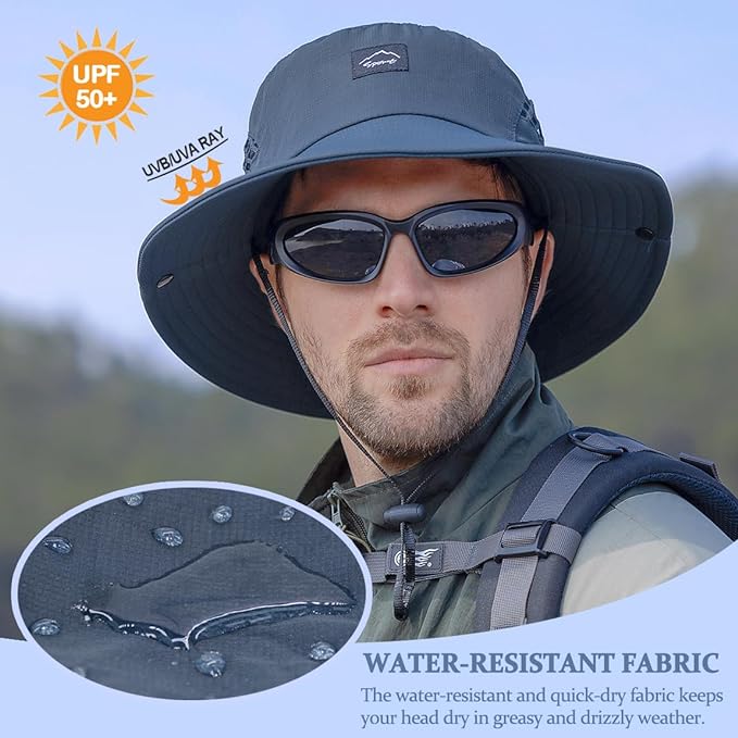 Fishing Hat, UPF50+ Wide Brim Sun Hat for Men Women, UV Protection Hiking Beach Bucket Hats Summer Safari Hat