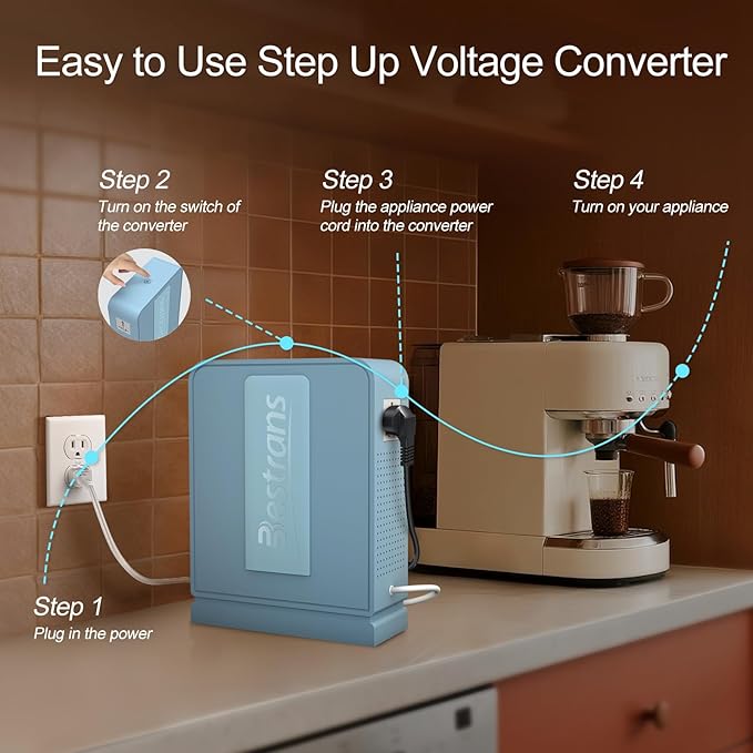 1000W Step Up Transformer 110v to 220v Converter, Heavy Duty Voltage Converter 110v to 220v with Dual Outlets, Overload Protection & Ultra-Quiet Design for Home Appliances, Light Blue