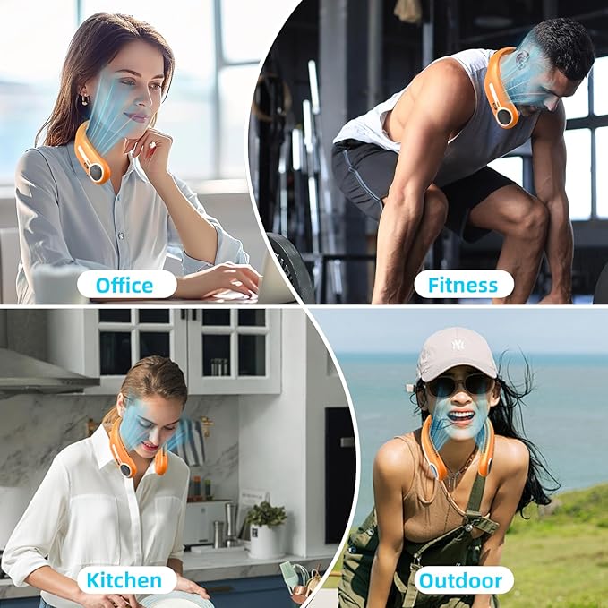 Portable Neck Fan,Hands Free Personal Wearable Bladeless Fan,6000mAh USB Rechargeable,360° Cooling,LED Display,4-Speeds,Birthday Gifts for Men Women Dad Mom,Stocking Stuffers Christmas Gifts (Orange)