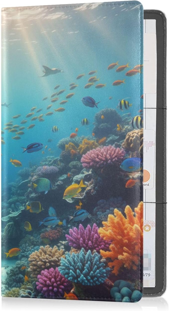 linqin Car Registration and Insurance Card Holder, Tropical Coral Reef Glove Box Organizer Card Document Wallet