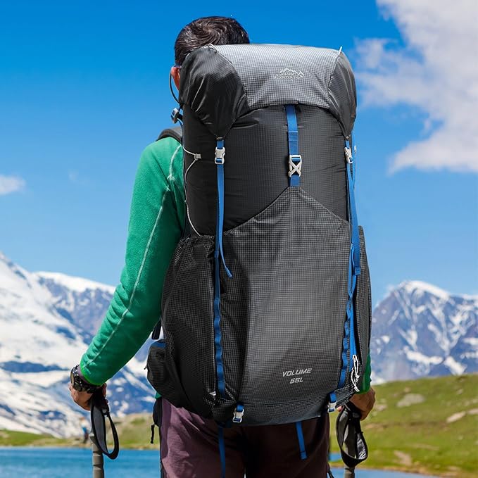 IX INOXTO 55L Internal Frame Waterproof Hiking Camping Backpack with 3L Water Bladder and Rain Cover, Large Lightweight Travel Daypack Rucksack for Climbing (Dark Gray)