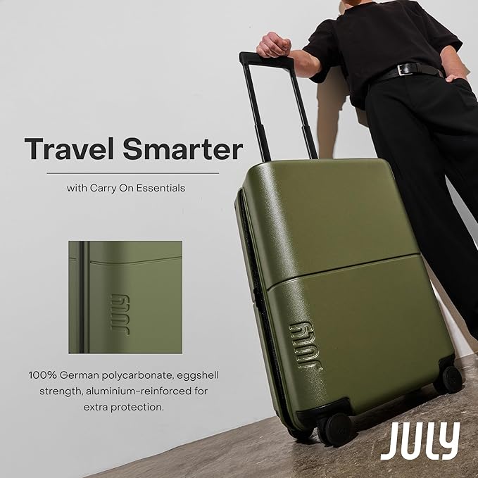 Carry On Essential - 20" Airline Approved Carry On Luggage with Wheels, Travel Suitcase for Men & Women - Premium Rolling Suitcase, TSA Lock, Polycarbonate Shell, Spinner Wheels - Moss