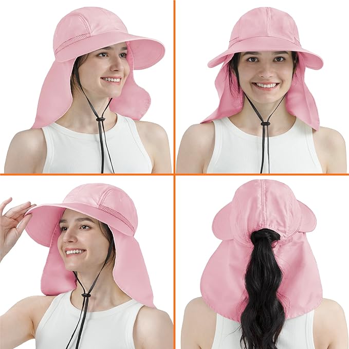 SUN CUBE Sun Hat for Women with Ponytail Hole Neck Flap, Gardening Hat Women Sun Protection, UV Hats Hiking Walking Fishing