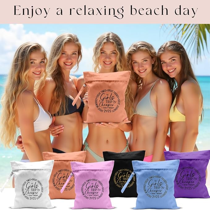 6Pcs Girls Trip Gifts Wet Dry Bag, Beach Bag Wet Bag Favors, Sunscreen Bags Swimsuit Toiletry Travel Essentials For Women, Beach Travel Laundry bags for Dirty Diaper Swimsuit Gifts