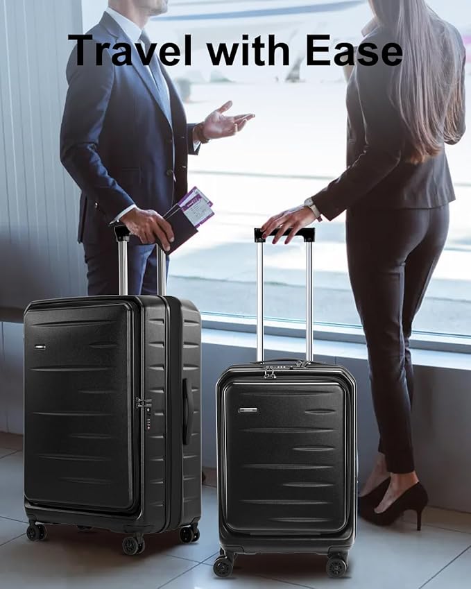 Luggage Sets 2 Pieces, 20 Inch Carry On Luggage and Expandable 28 Inch Checked Luggage with Spinner Wheels, Lightweight ABS+PC Hard Shell Suitcase with Front Opening, TSA Lock (Black, 20/28)