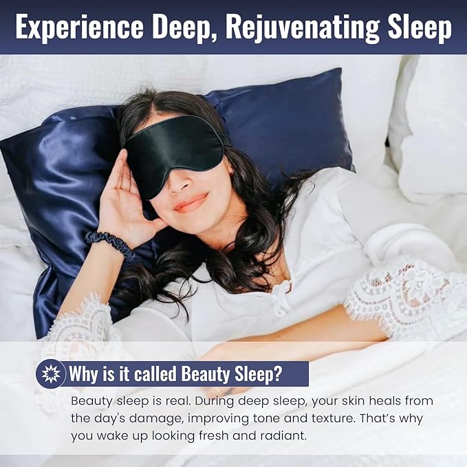 Pure SOL. Silk Sleep Mask - 100% Mulberry Silk Eye Mask - Eye Mask for Sleeping & Blindfold for Power nap During Travel (Onyx)