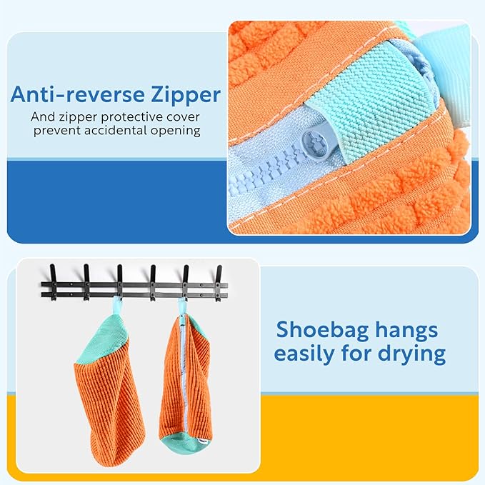 Orange Large Shoe Laundry Bag Set of 2, Mesh & Microfiber, Zipper Closure, Machine Washable, Shoe Cleaning Bag for Washing Machine