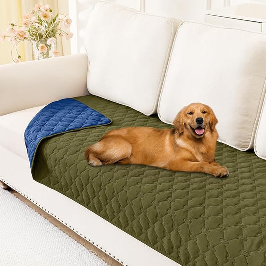 Smiry Waterproof Dog Bed Cover Blanket, Soft Reversible Pet Blanket, Washable Leakproof Cats Dogs Couch Cover for Sofa, Couch, Furniture, Plaid (30x70 Inch, Green/Navy)