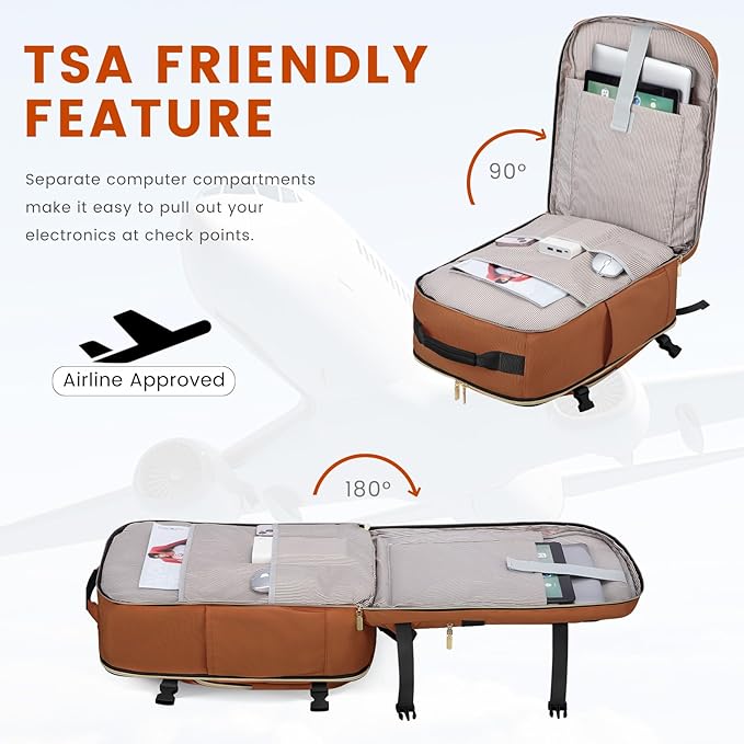 LOVEVOOK 40L Large Travel Backpack for Women Men, 17 Inch Carry on Backpack for Traveling on Airplane, Personal Item Travel Bag Airline Approved, Business Causal Weekender Backpack, Brown Yellow-Black